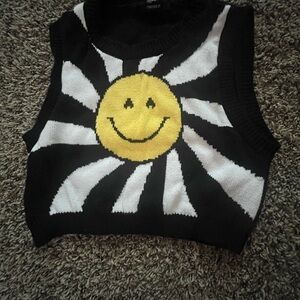 Smiley Sun Black and White Knit Vest